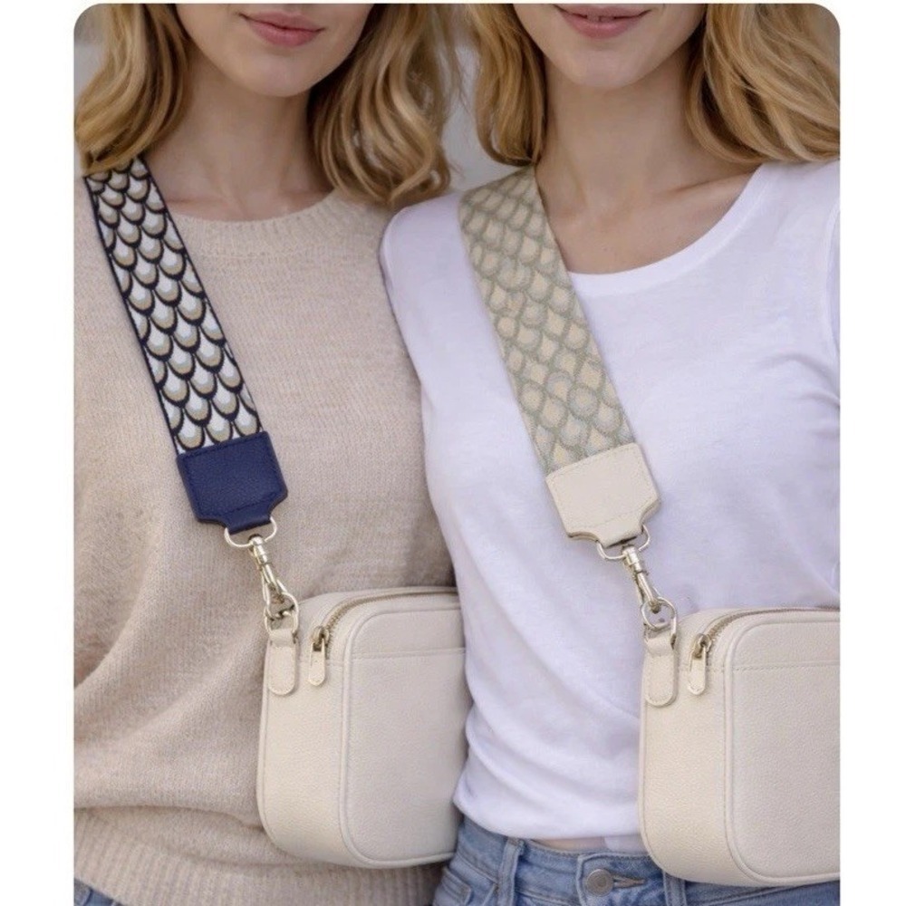 Blue/Cream 2" Wide Pair Adjus Replacement Purse Crossbody Strap w/Silver Hardwar